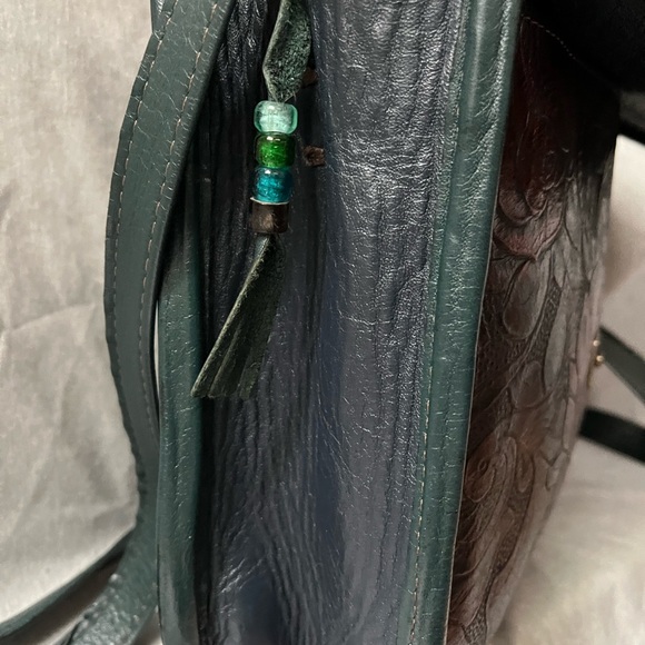 One of a Kind Handmade Rose Printed Leather Handbag Green and Red - Picture 7 of 11